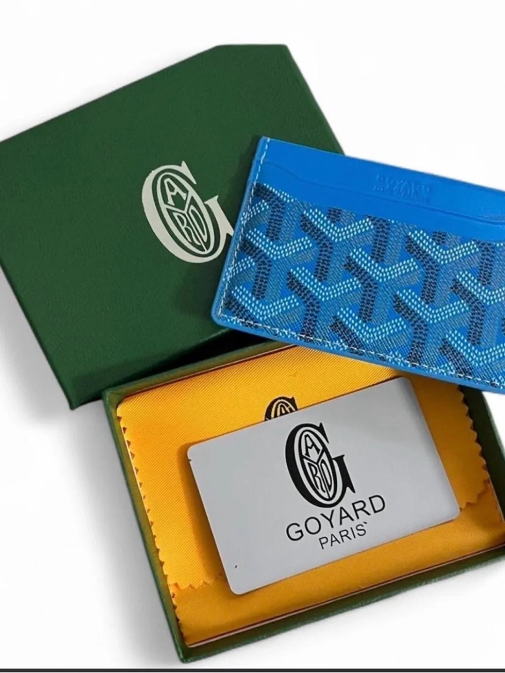 Goyard Blue Patterned Card Holder with Bright Blue Trim - Picture 3 of 3